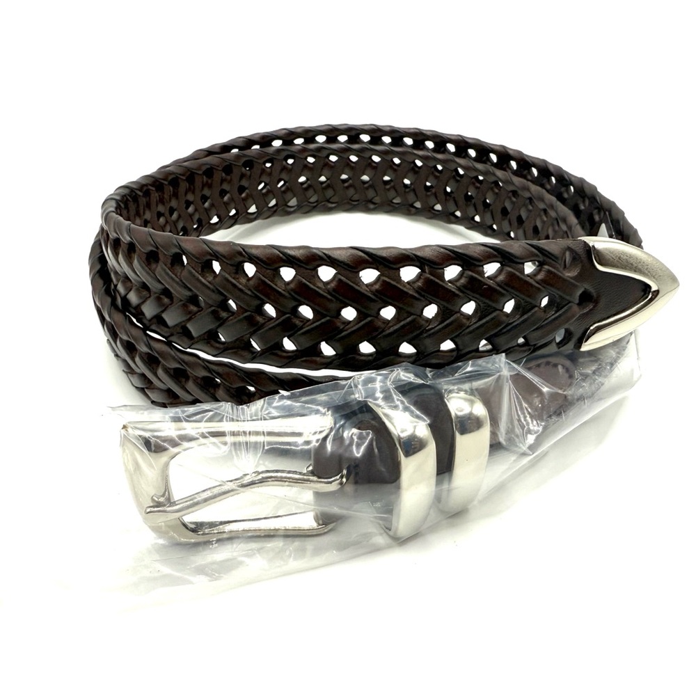 Perry Ellis Braided & Bonded Leather Belt - Dark Brown